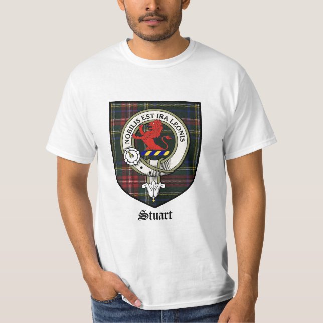 Camiseta O clã de Stuart Crest o Tartan do crachá (Frente)
