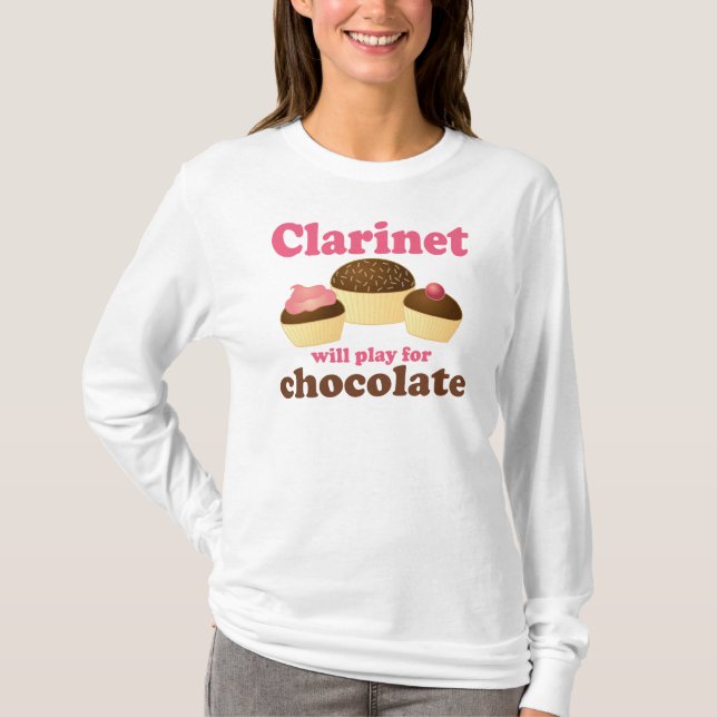 Camiseta O clarinete engraçado funcionará para o chocolate (Frente)