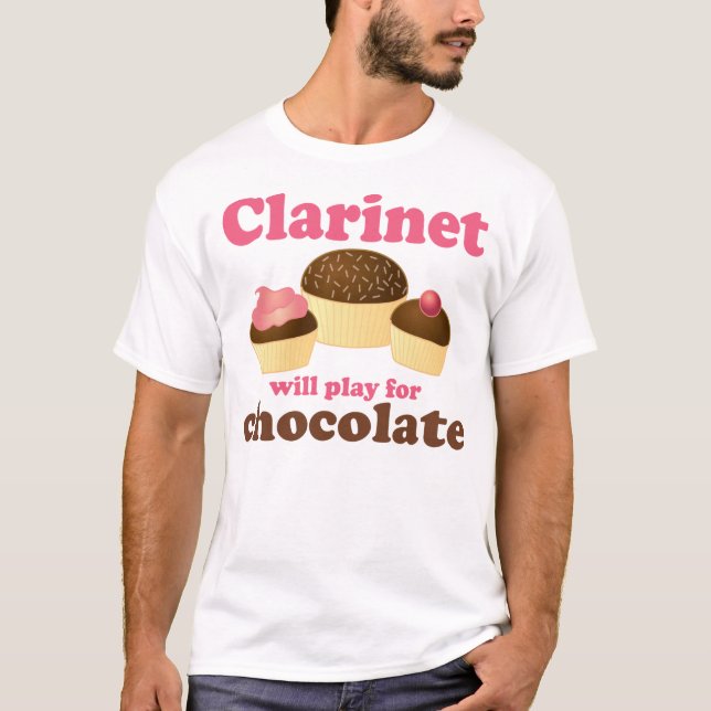 Camiseta O clarinete engraçado funcionará para o chocolate (Frente)