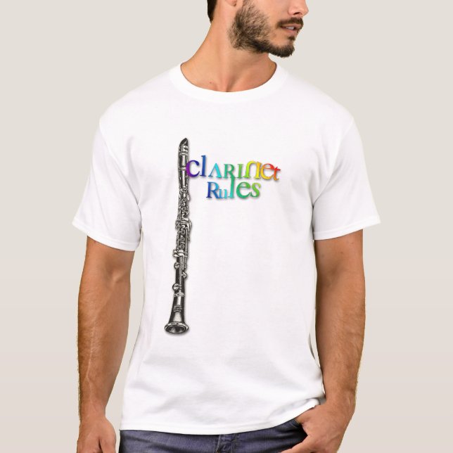 Camiseta O clarinete ordena o arco-íris (Frente)