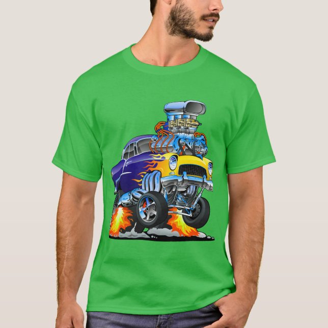 Camiseta O Clássico Hotrod Muscle Car Chama Grande Motor (Frente)