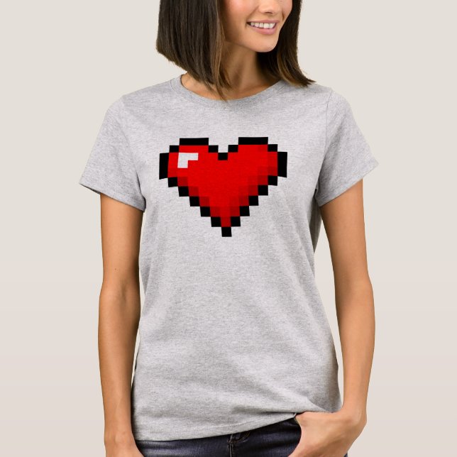 Camiseta O coração de 8 bits das mulheres: T-shirt retro (Frente)