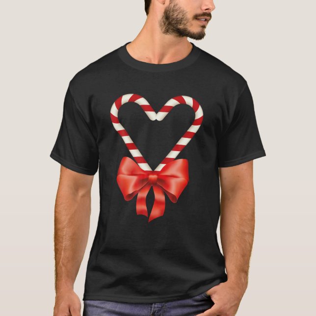 Camiseta O Coração De Canas De Natal Para Crianças Homens M (Frente)