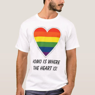 Camiseta o coração do arco-íris, homo é onde o coraçã