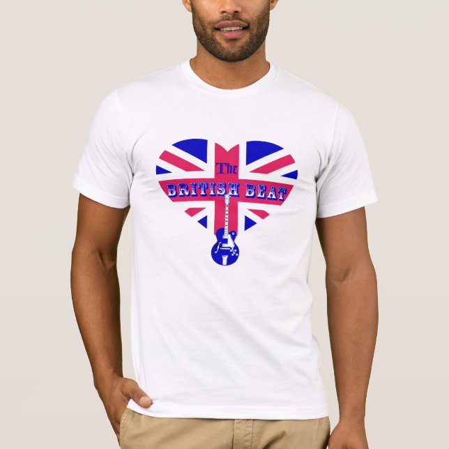 Camiseta O Coração e Violão da Bandeira Britânica (Frente)