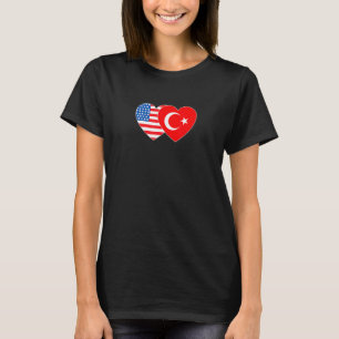 Camiseta O Coração Gêmeo da Bandeira da Turquia e dos EUA p