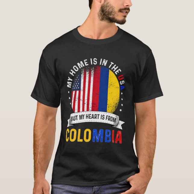 Camiseta O Coração Patriótico Colombiano Americano é da Col (Frente)
