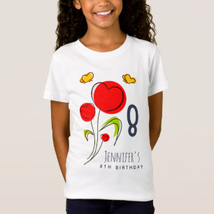 Camiseta O coração vermelho bonito floresce o aniversári