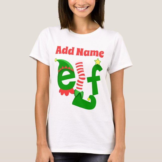 Camiseta O costume adiciona o nome o Natal do duende (Frente)