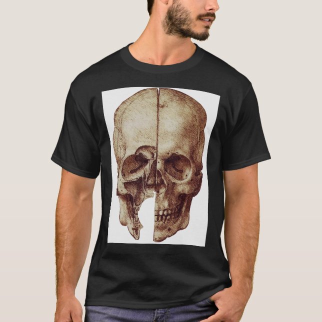 Camiseta O crânio de Da Vinci na Capa T-Shirt de ¾ de Baseb (Frente)