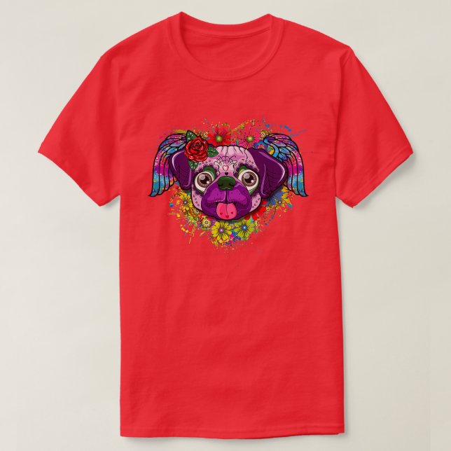Camiseta O Crânio Do Açúcar Pug Mãe Dia Dos Mortos (Frente do Design)