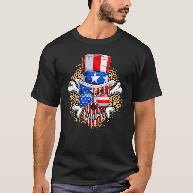 Camiseta O Crânio Patriótico Da Bandeira Americana Feliz Di (Frente)