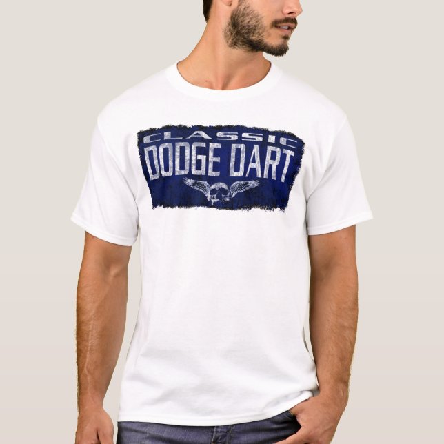 Camiseta O crânio voado do dardo de Dodge clássico azul (Frente)