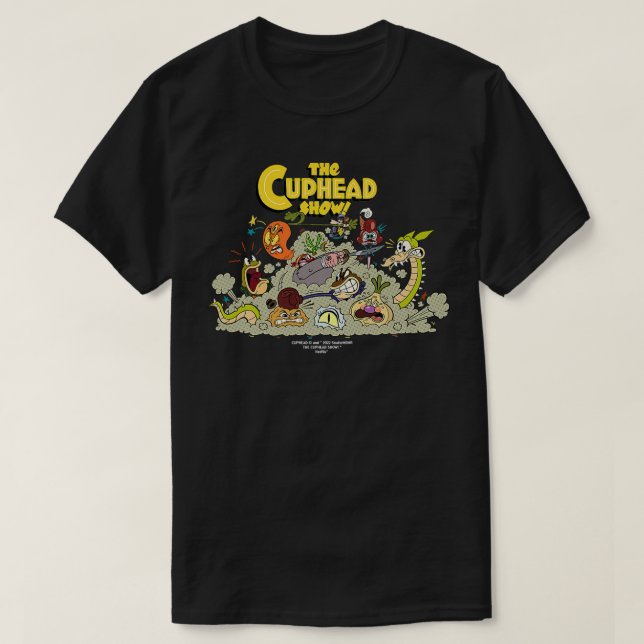 Camiseta O Cuphead Show! Chefe Lutar Contra Tee Premium Grá (Frente do Design)