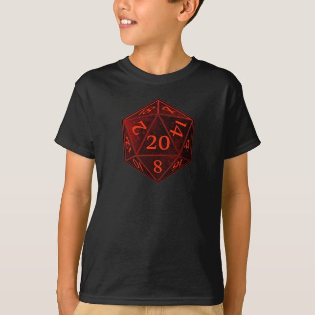 Camiseta O D&D CAOS preto e vermelho de d20 morre (Frente)