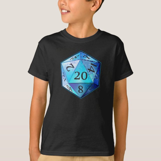 Camiseta O D&D COBALTO azul e preto de d20 morre (Frente)