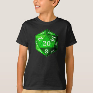 Camiseta O D&D ESMERALDA verde e branco de d20 morre