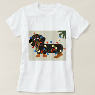 Camiseta O Dachshund Tangled no preto das luzes de