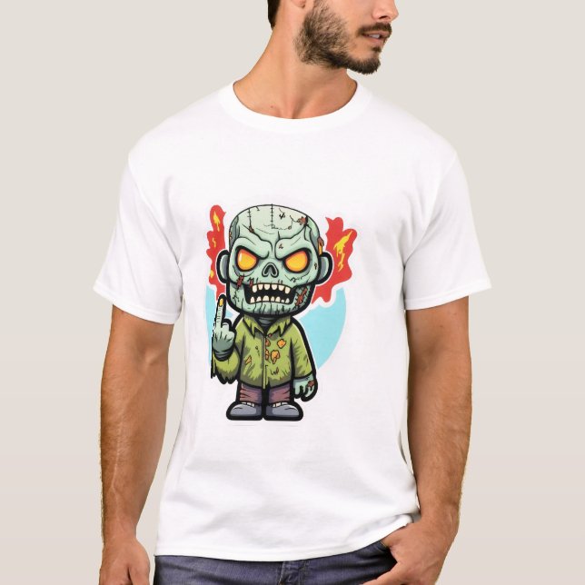 Camiseta O dedo médio do ZOMBIE, vestido fácil do halloween (Frente)