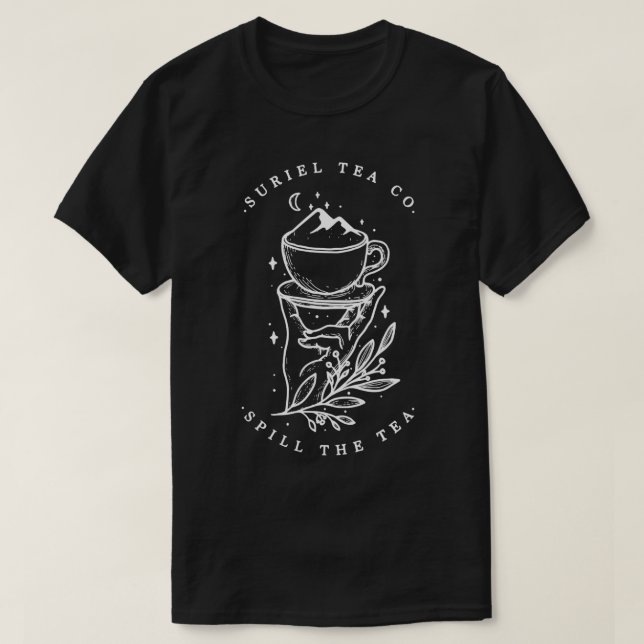 Camiseta O Derramar de Suriels Tea Co. (Frente do Design)
