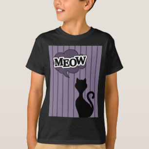 Camiseta O desenho do gato preto diz miau roxo