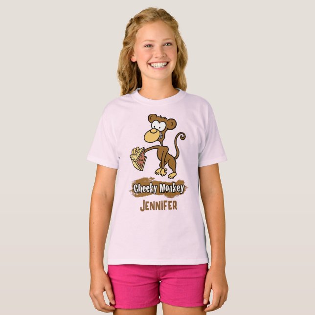 Camiseta O Design de Macaco Cheeky tem macaco gostando do b (Frente Completa)