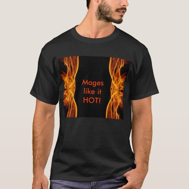 Camiseta o design do fogo, Mages gosta d QUENTE! (Frente)