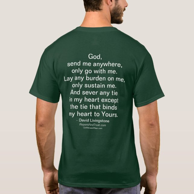 Camiseta O deus envia-me em qualquer lugar (Verso)