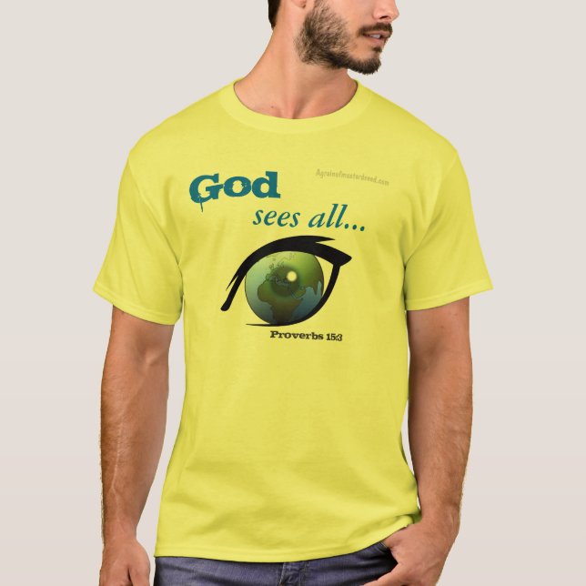 Camiseta O deus vê toda a bíblia citar (Frente)