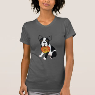 Camiseta O Dia das Bruxas Boston Terrier com a lanterna de