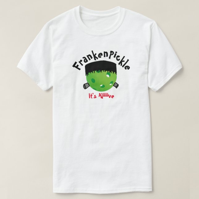Camiseta O Dia das Bruxas de Pickleball - FrankenPickle - E (Frente do Design)