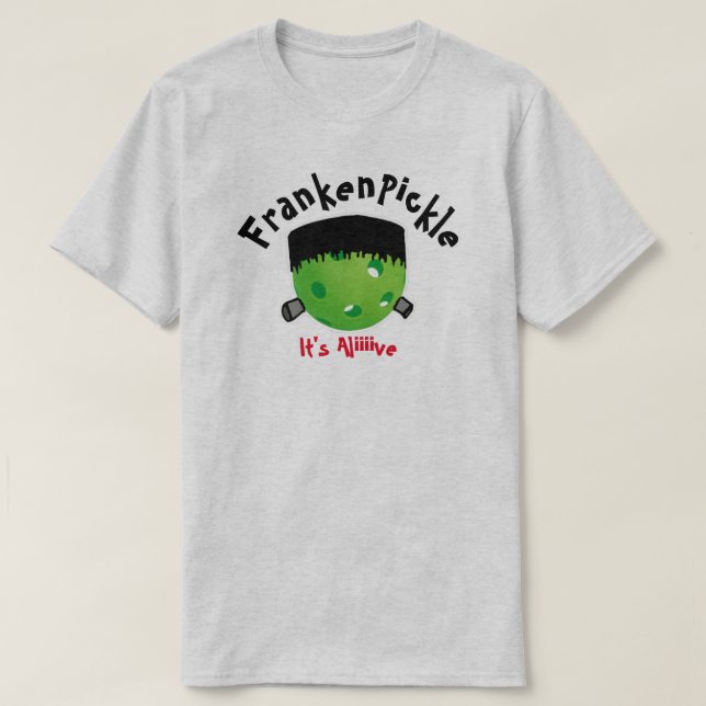 Camiseta O Dia das Bruxas de Pickleball - FrankenPickle - E (Frente do Design)