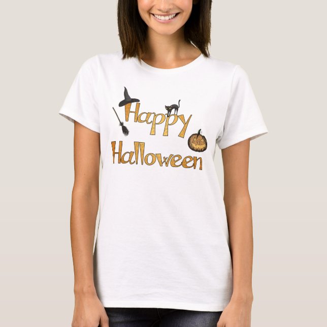 Camiseta O Dia das Bruxas feliz (Frente)