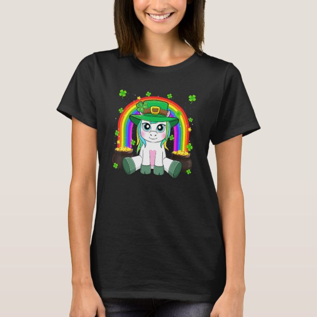 Camiseta O Dia de São Patrício Cute Unicorn Torra Raparigas (Frente)