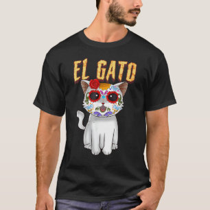 Camiseta O Dia dos Mortos Fofo Crânio de Açúcar Gato Dia de