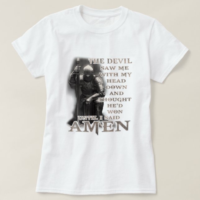 Camiseta O Diabo Viu-Me Com A Minha Cabeça Para Baixo Até E (Frente do Design)