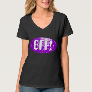 Camiseta O disco telha "BFF roxo!" preto do v-pescoço das