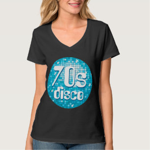 Camiseta O disco telha o preto azul do v-pescoço das