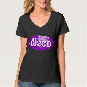 Camiseta O disco telha o preto roxo do v-pescoço das