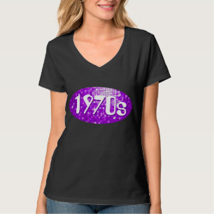 Camiseta O disco telha o preto roxo do v-pescoço das