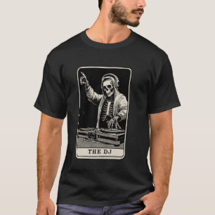 Camiseta O DJ Cartão Tarot Esqueleto Deck de Música Festa P