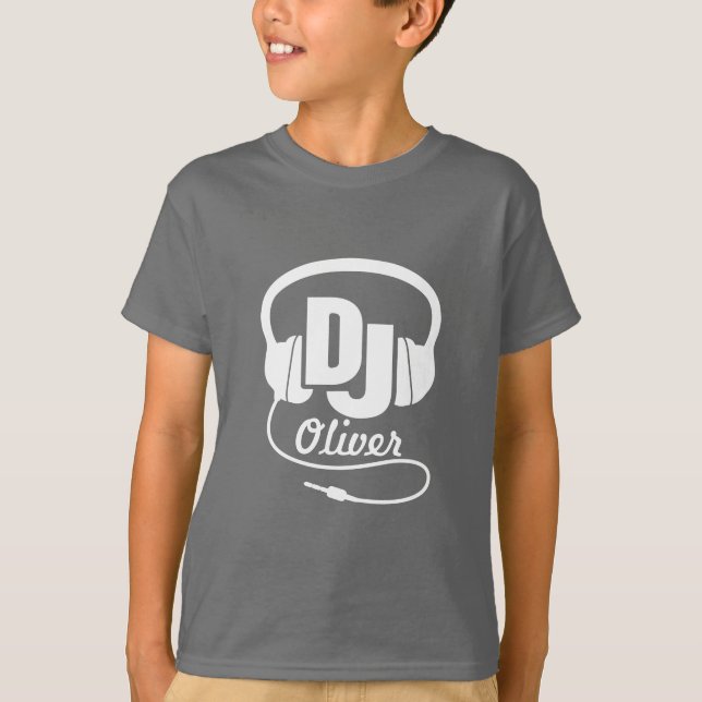 Camiseta O DJ seu branco do nome no azul caçoa o t-shirt (Frente)