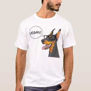 Camiseta O Doberman do geek do cão do hipster diz o Vegan!