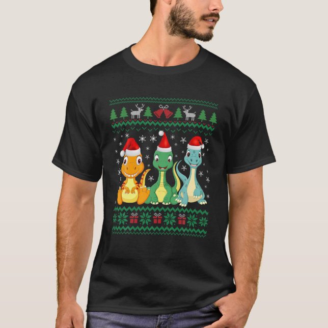 Camiseta O Doce Noel Hat Dinossauro De Natal Vive Um (Frente)