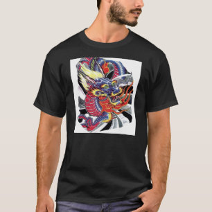 Camiseta O Dragão Azul - Design de Tatuagem Japonesa