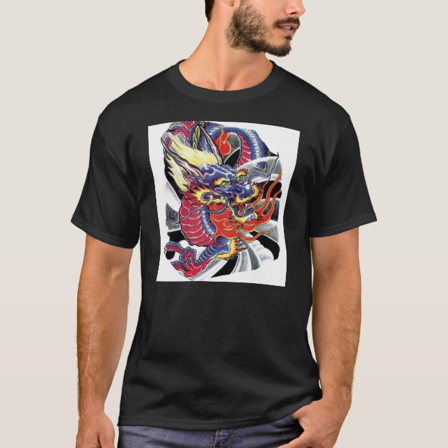 Camiseta O Dragão Azul - Design de Tatuagem Japonesa (Frente)