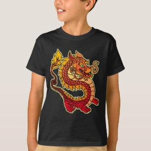 Camiseta O dragão chinês vermelho caçoa o t-shirt escuro