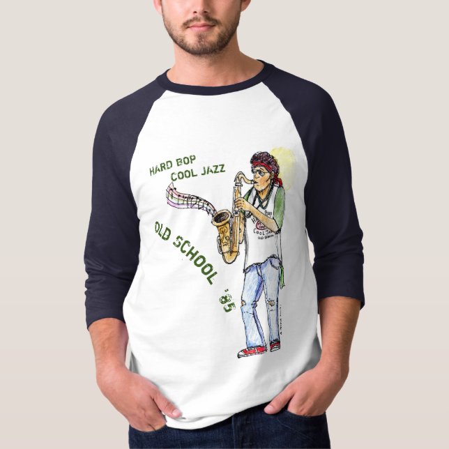 Camiseta O duro Bop, jazz legal, jérsei da velha escola 3/4 (Frente)