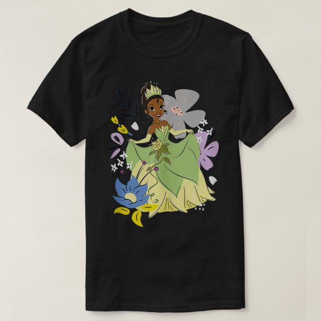 Camiseta O E O Sapo Tiana Cute Floral Retrato (Frente do Design)