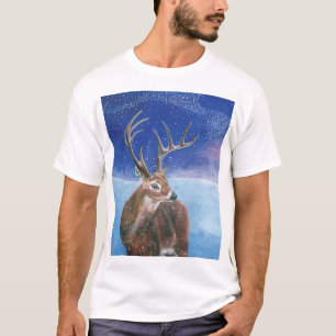 Camiseta O elafo vermelho do cervo e a paisagem de inverno